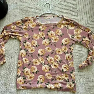 Orange farm floral shirt woman’s Large